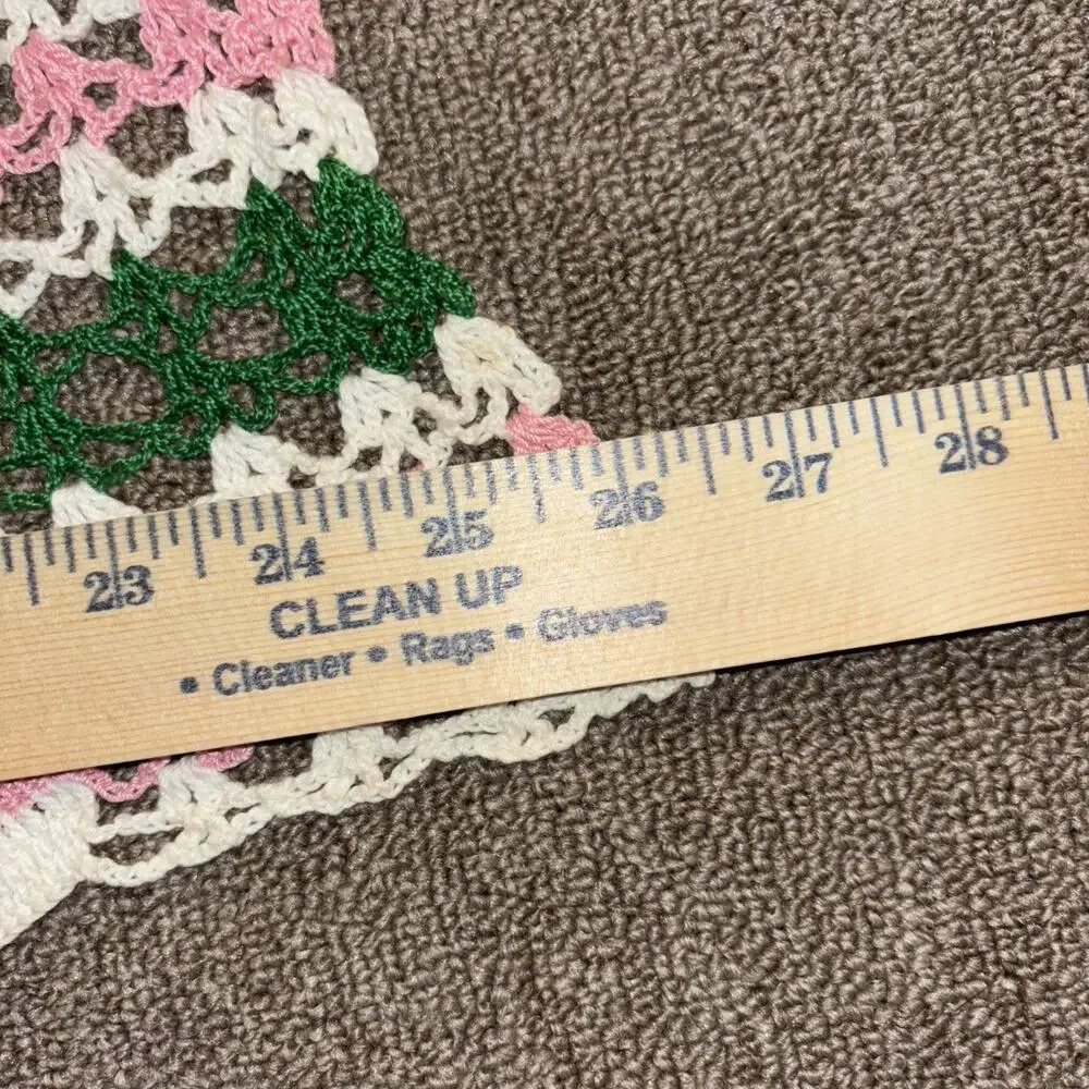 Vintage Crochet Apron Pink Green White Handmade 1970s